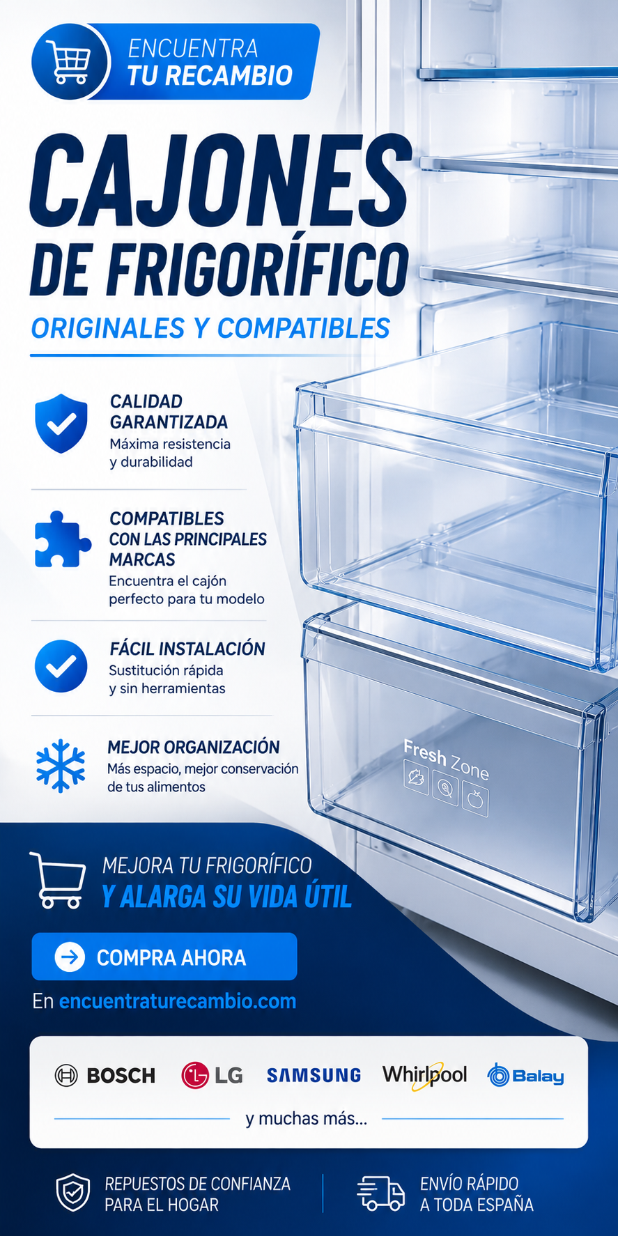 Cajones de frigorífico originales y compatibles