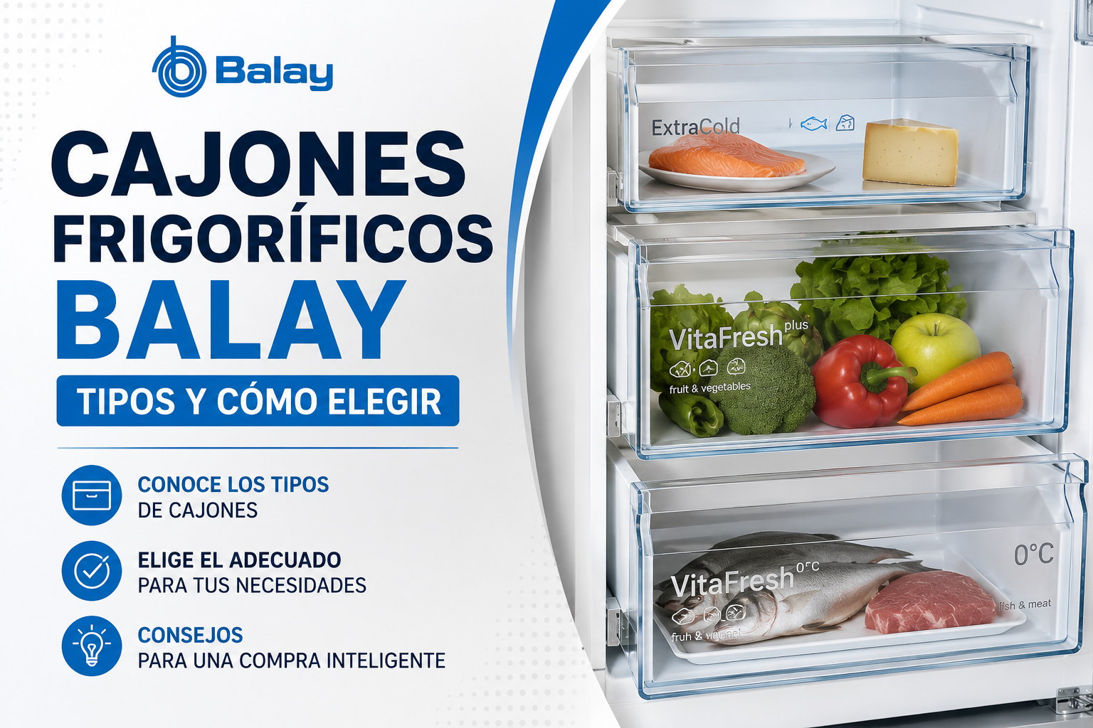 Cajones para frigoríficos Balay: gama Optima No Frost, modelos 3KFP y 3KFE