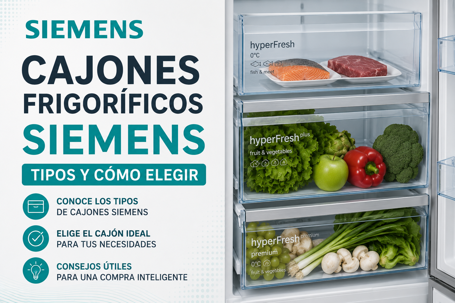 Cajones para frigoríficos Siemens: CrisperBox, CoolBox y gamas iQ300/iQ500/iQ700