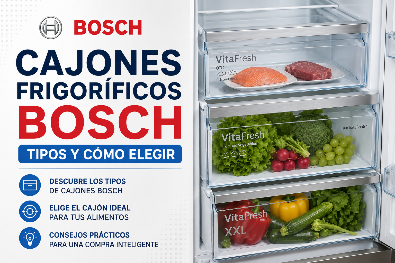 Cajones para frigoríficos Bosch: VitaFresh, Chiller Safe, Duo System y serie KGN