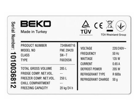 Etiqueta de modelo Beko