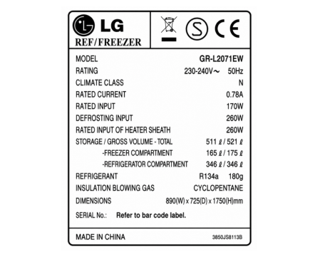 Etiqueta de modelo LG