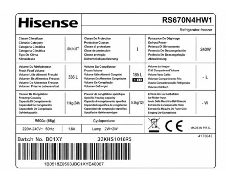 Etiqueta de modelo Hisense
