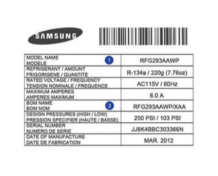 Etiqueta de modelo Samsung